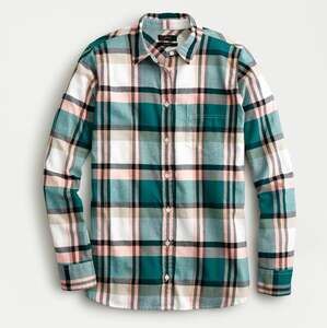 J. Crew Green Pink Plaid Flannel Classic Button Down Shirt